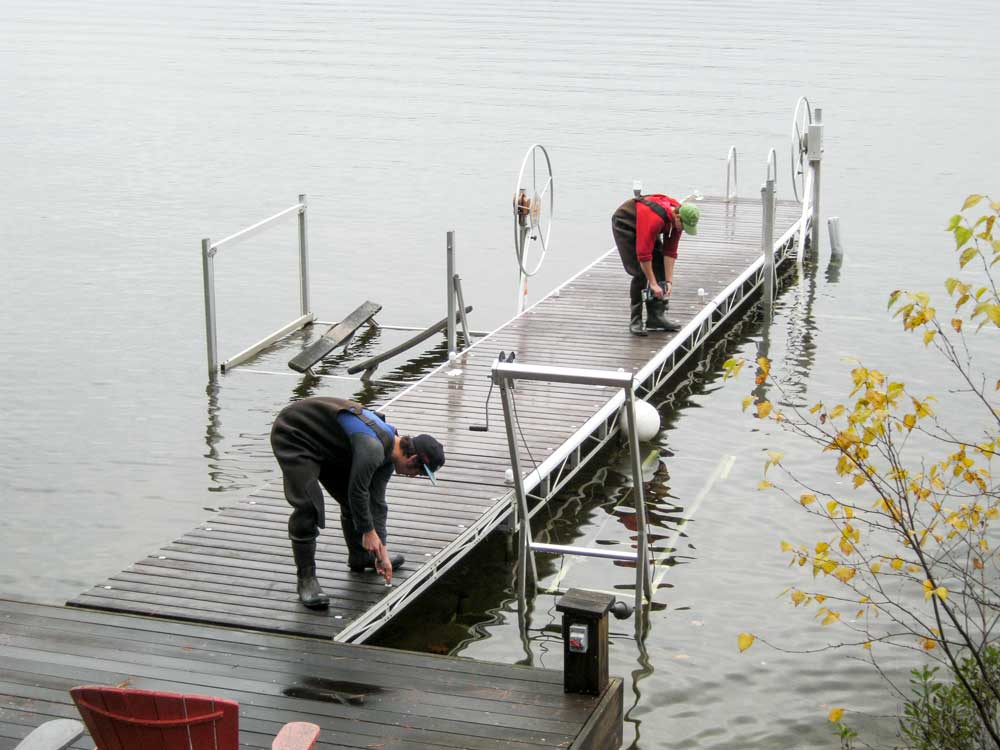 The Dock Depot team working on a dock.